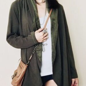 Anthropologie Morrison Draped Fleece Cardigan By DREW Olive Green -Medium - NWOT